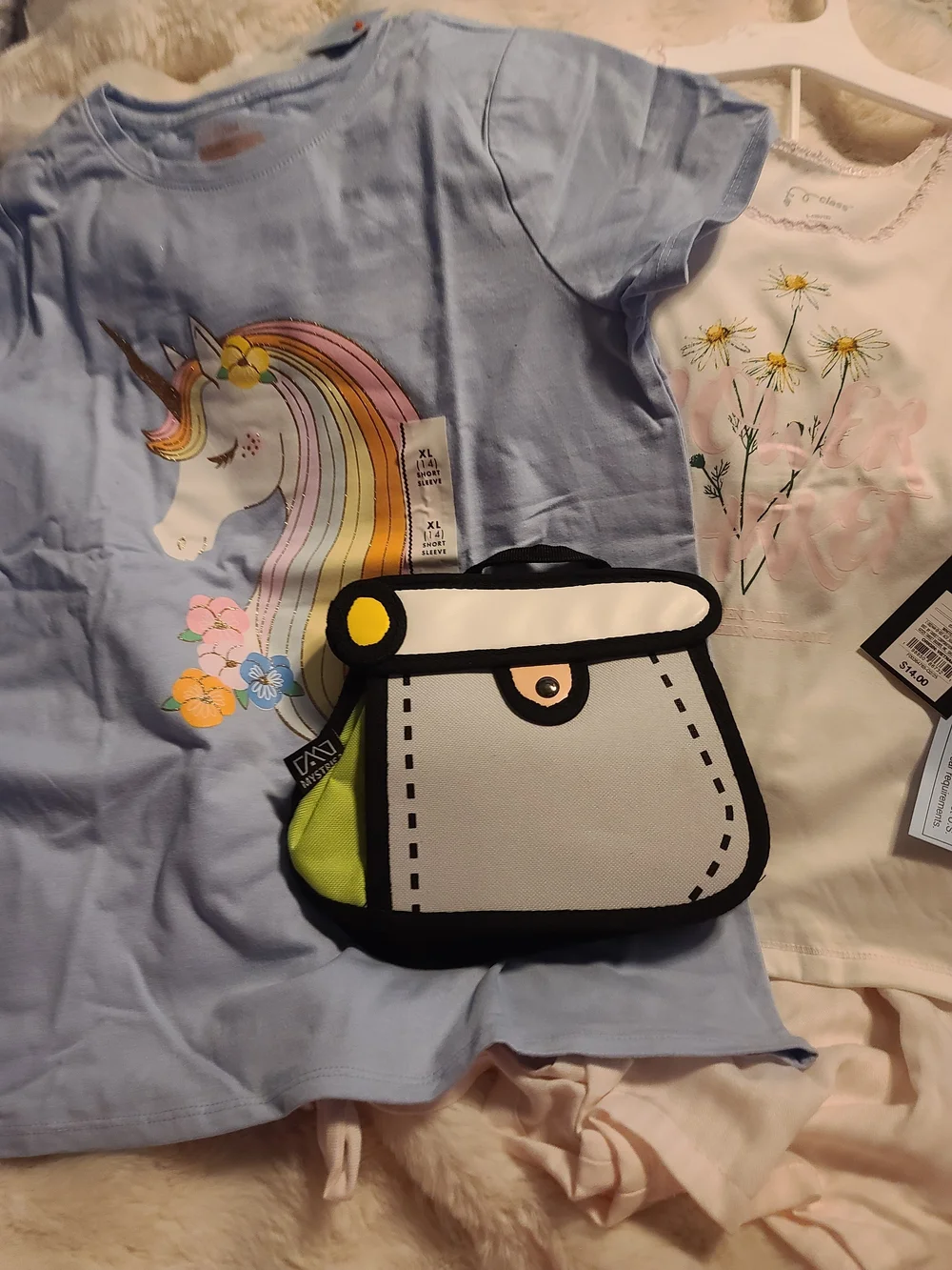 Girls Bundle Justice Barrel Leg Cargo Pants, Shirt, Pajamas and Bag